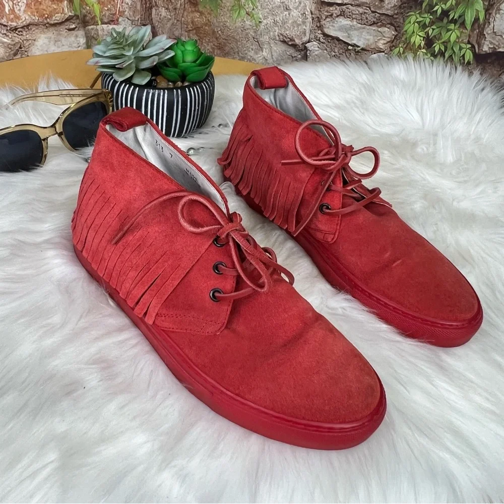 DEL TORO Men's Italian Vibrant Red Chukka Boots/Sneakers with Suede Finish, 7